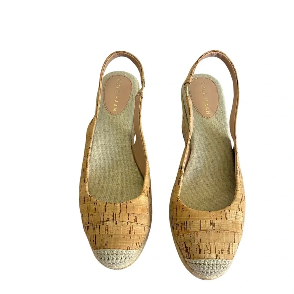 Cole Haan Women's Cloudfeel Natural Linen Espadrille Wedge Slingback Size 9